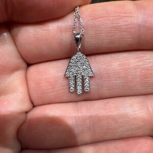 Macy's Silver Hamsa Hand Pavé Pendant Necklace
